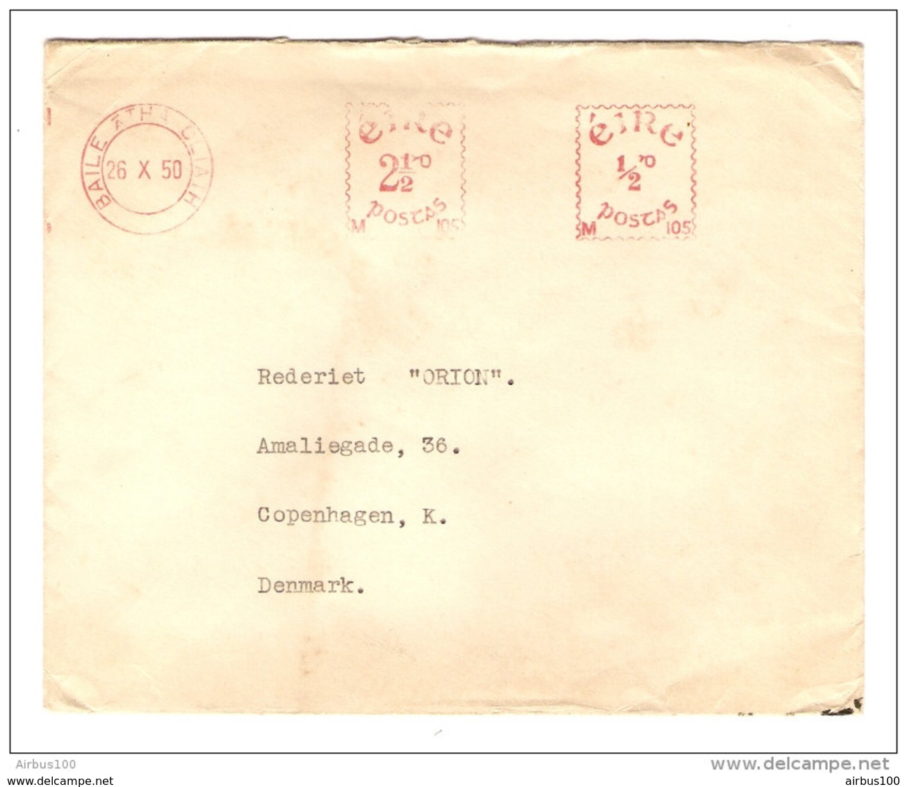 IRLANDE EIRE EMA BAILE DUBLIN 26/10/1950 POUR COPENHAGEN DENMARK COPENHAGUE DANEMARK - 2 Scans - - Lettres & Documents