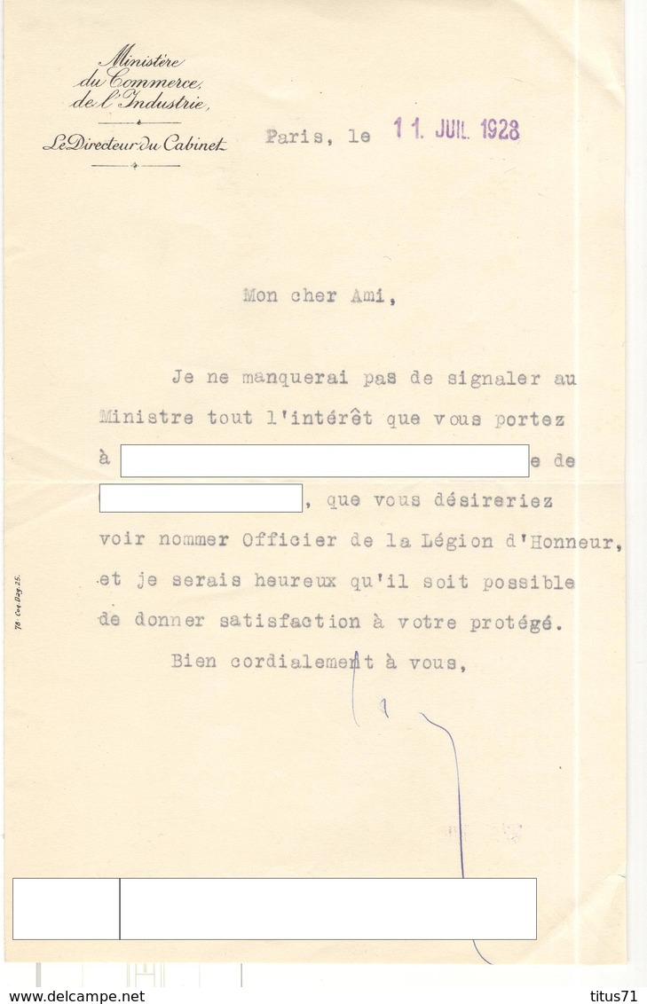 Réponse Mairie De Dijon Et Ministère Du Commerce Accusant Réception D'une Recommandation Pour La Rosette - 1928 - 1900 – 1949