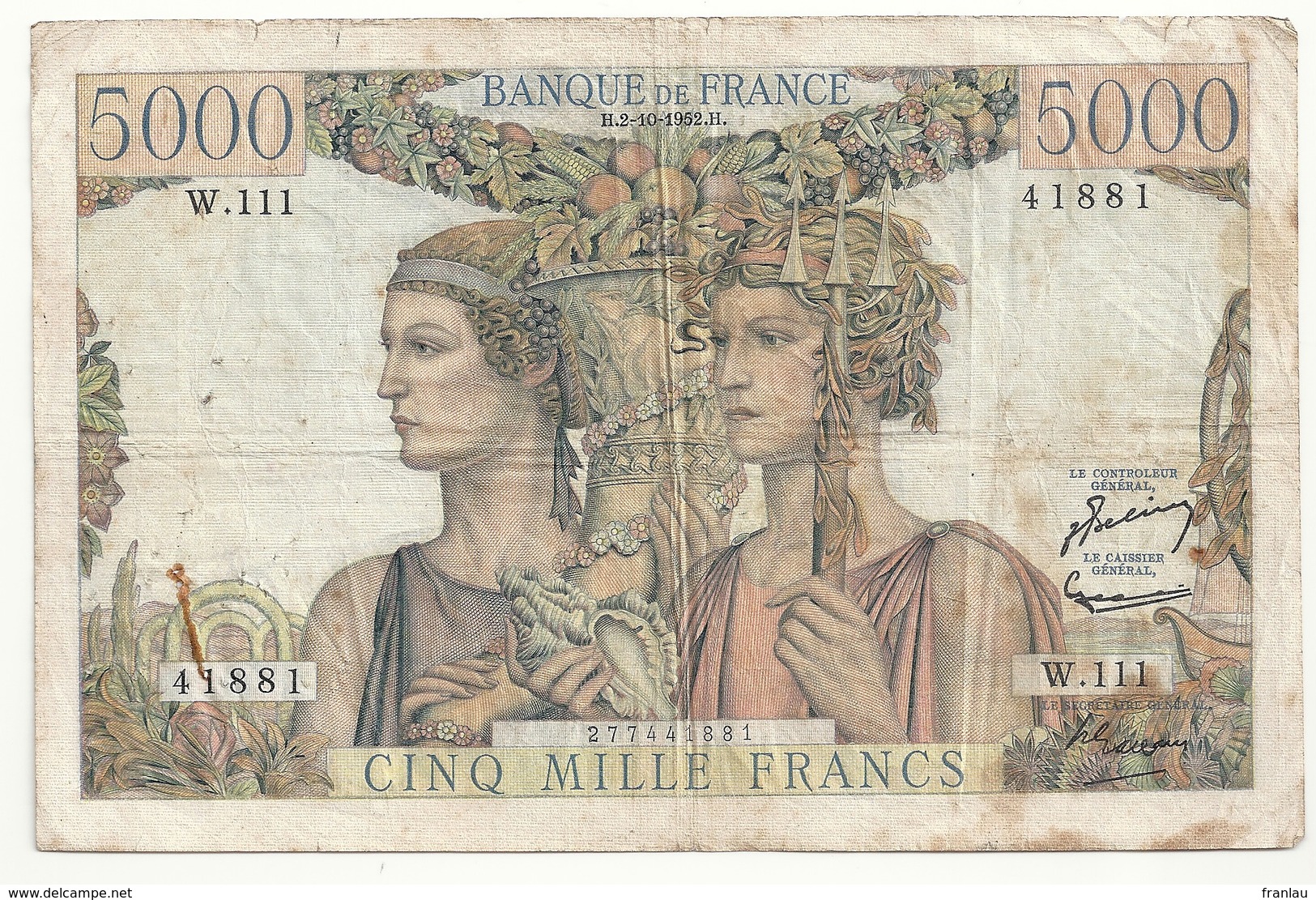 5000 Francs Terre Et Mer 2-10-1952 Alph W.111 - 5 000 F 1949-1957 ''Terre Et Mer''