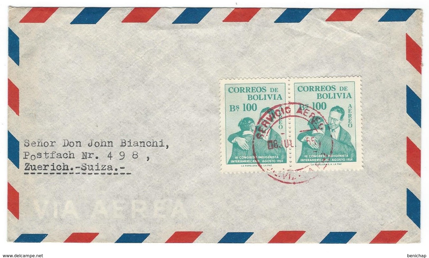 COVER CORREO BOLIVIA - VIA AIR MAIL - ZUERICH - SUIZA - SUISSE. - Bolivië