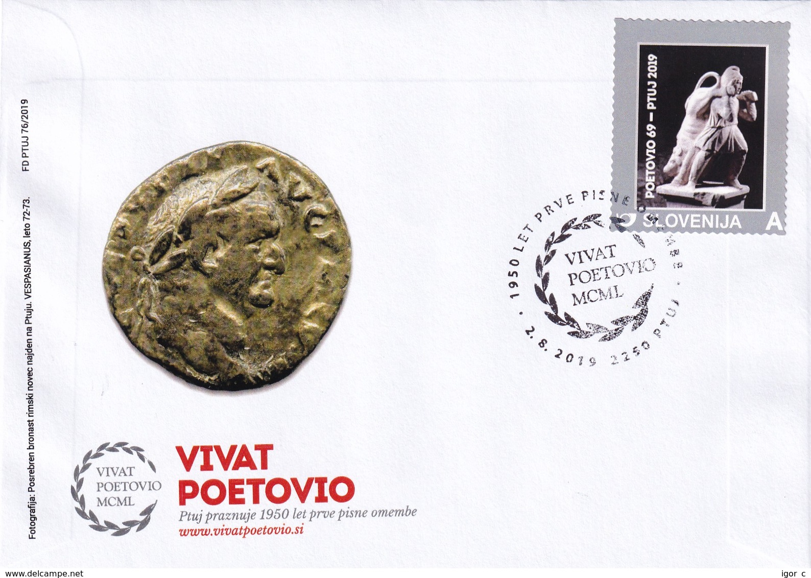 Slovenia Slowenien Slovenie: 2019 Cover: Roman Empire; Coins; Vespaswianus Roman Emporer; Vivat Petovio - Archäologie