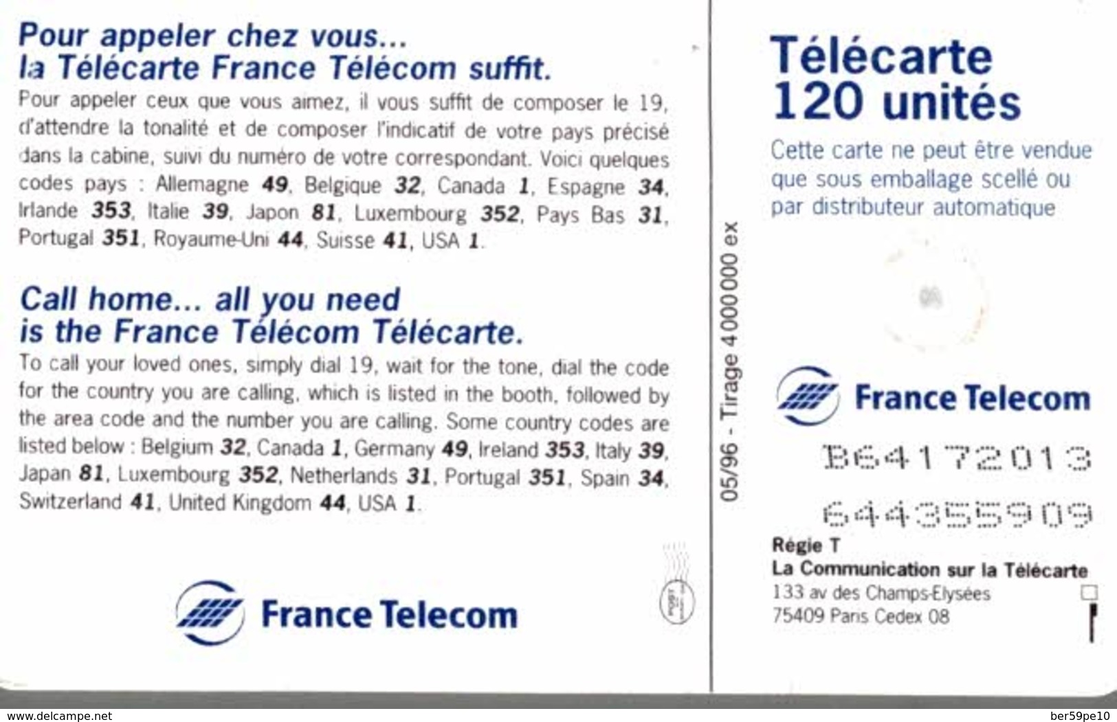 TELECARTE 120 UNITES FRANCE TELECOM - Telekom-Betreiber