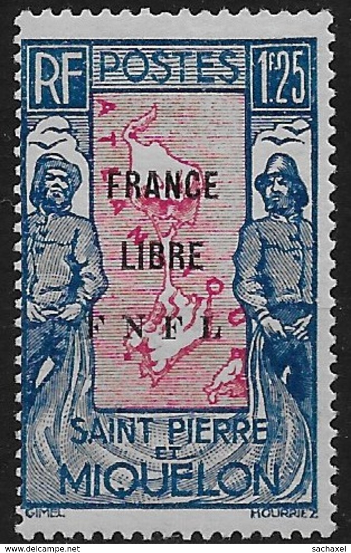 1941 - 1942 Saint Pierre Et Miquelon N° 287  Nf** . MNH . Surcharge France Libre. - Neufs