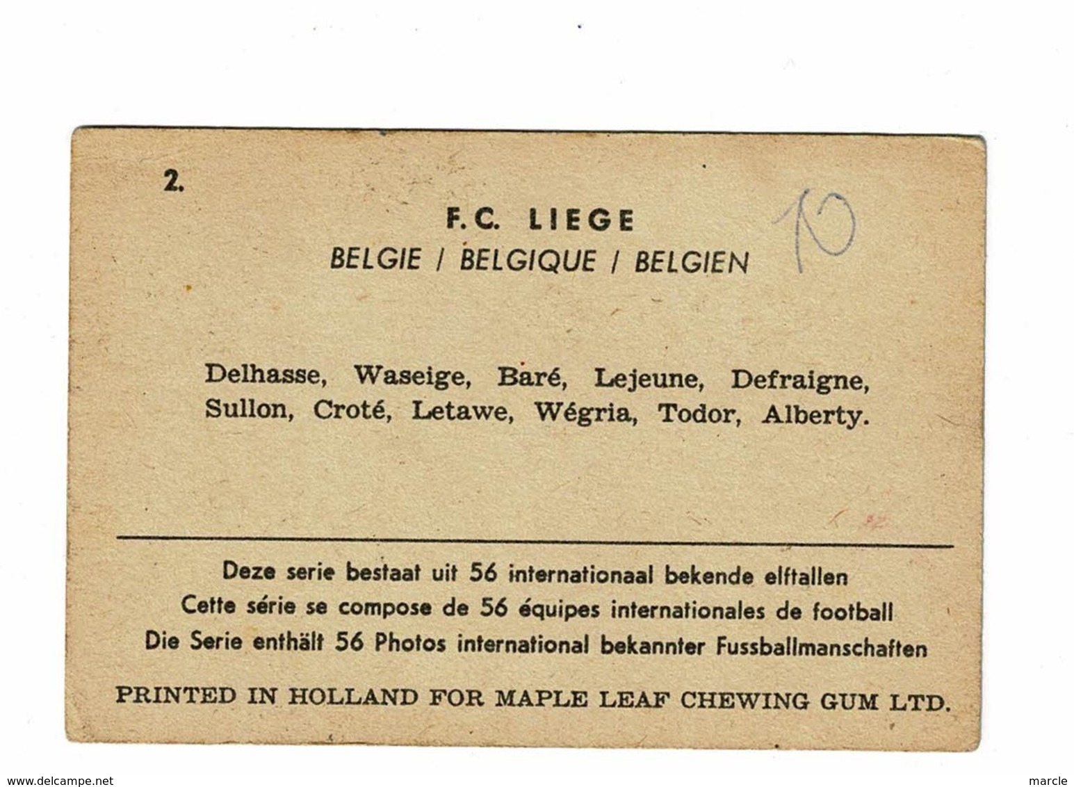 FC Liége - FC Luik  Ploeg 1960 - Trading Cards
