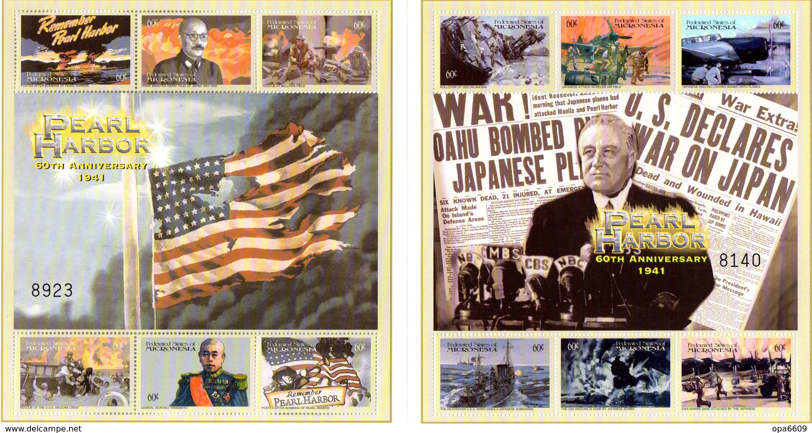 (WK-Alb1) Mikronesien Mi 1256/67 (2Kleinbogen) "WWII - PEARL HARBOR 60TH ANNIVERSARIE 1941"  ** Postfrisch - Mikronesien