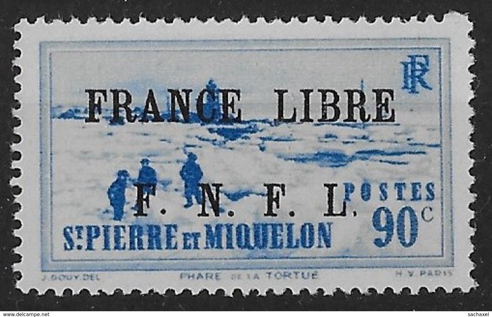 1941 - 1942 Saint Pierre Et Miquelon N° 262  Nf** . MNH . Surcharge France Libre. Phare De La Tortue - Neufs