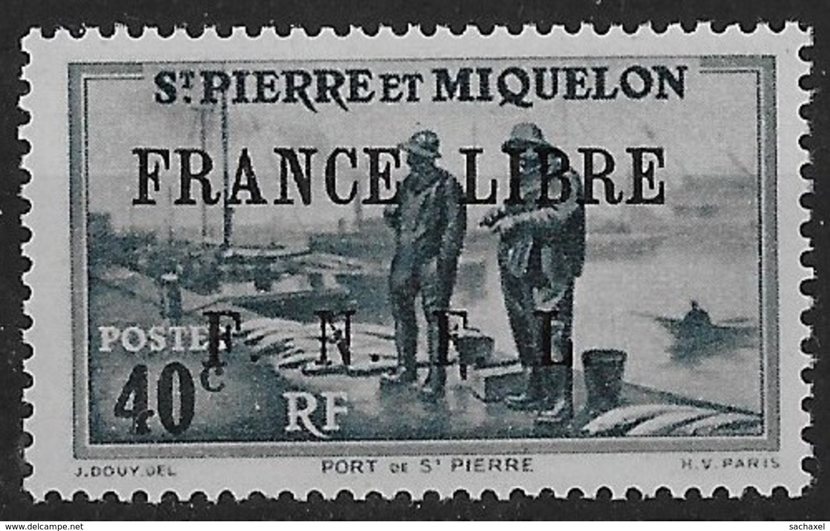 1941 - 1942 Saint Pierre Et Miquelon N° 255  Nf** . MNH . Surcharge France Libre. Port De Saint Pierre. - Neufs