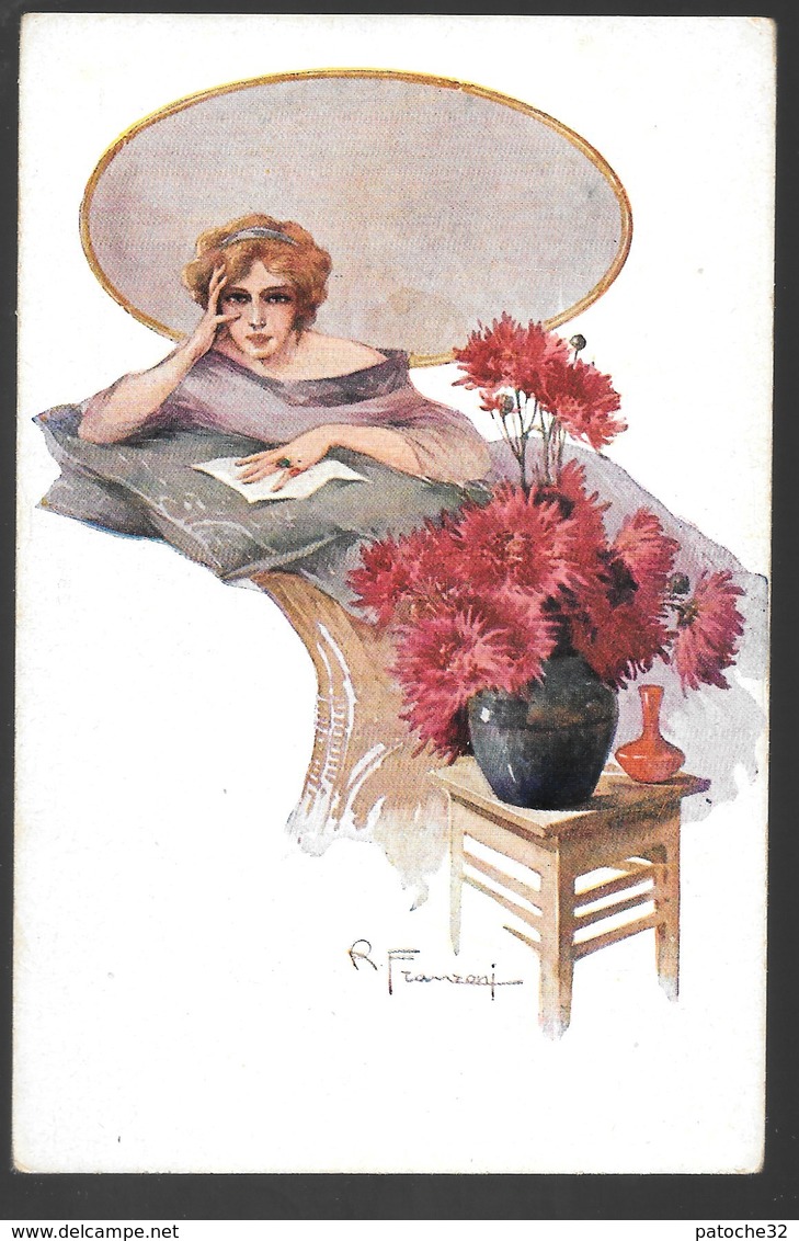 Cpa...illustrateur Italien...Franzoni R...art Nouveau / Art Déco...femme élégante , Fleurs.... - Sonstige & Ohne Zuordnung