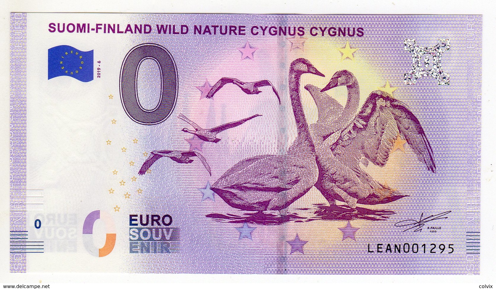 2019-6 BILLET TOURISTIQUE FINLANDE 0 EURO SOUVENIR N°LEAN001295 SUOMI FINLAND WILD NATURE CYGNE - Essais Privés / Non-officiels