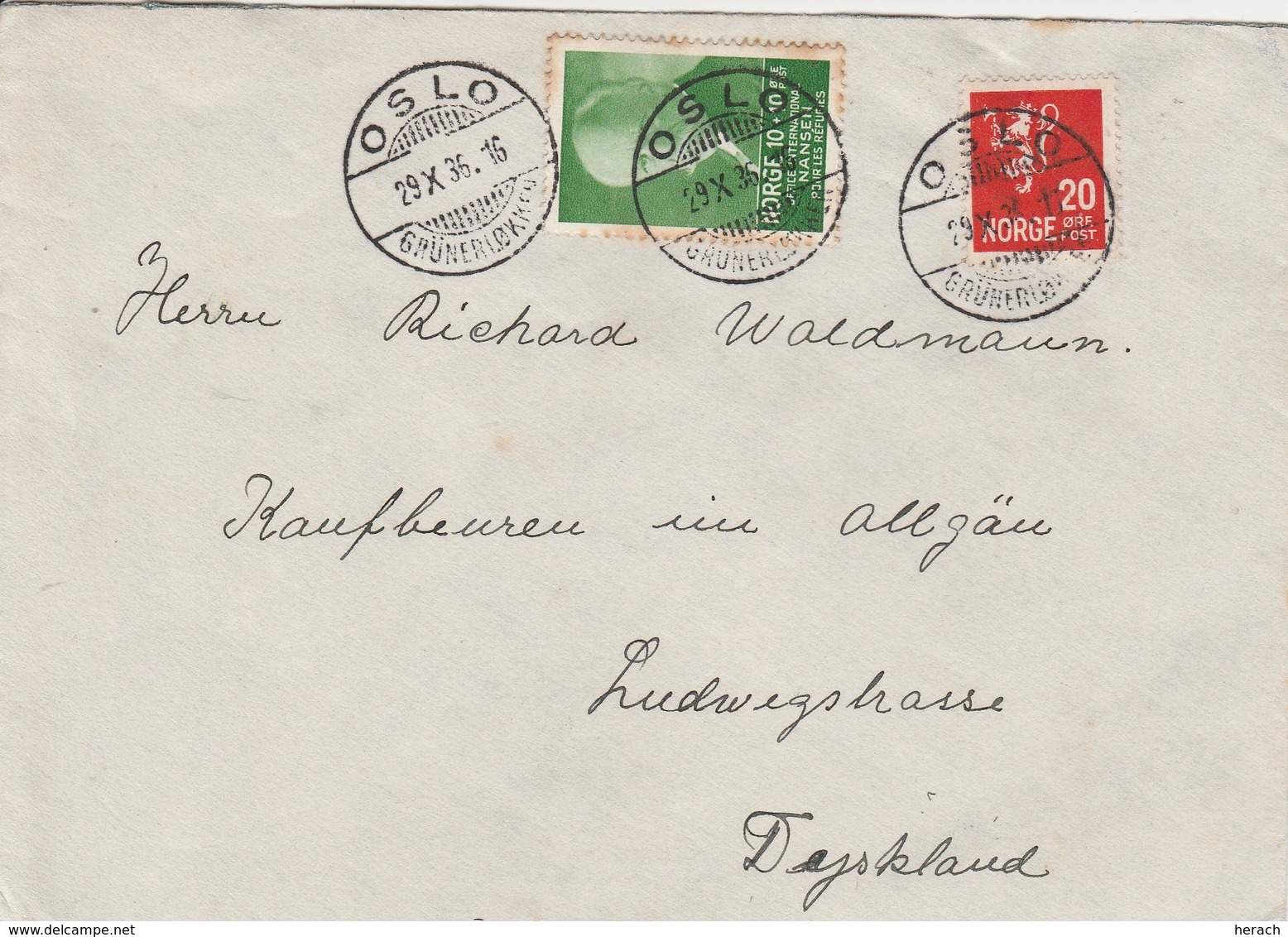 Norvège Lettre Oslo Pour L'Allemagne 1936 - Covers & Documents