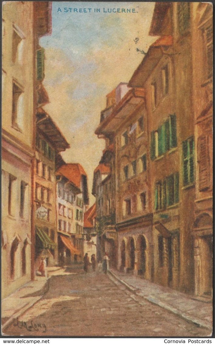 LM Long - A Street In Lucerne, 1913 - Photochrom Postcard - Lucerne