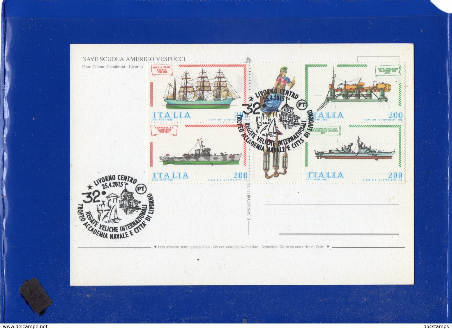 ##(DAN1911/1)-Italy 2015- Amerigo Vespucci Ship (Italian School Ship) Postcard With Sailing Regattas Special Cancel - Marittimi