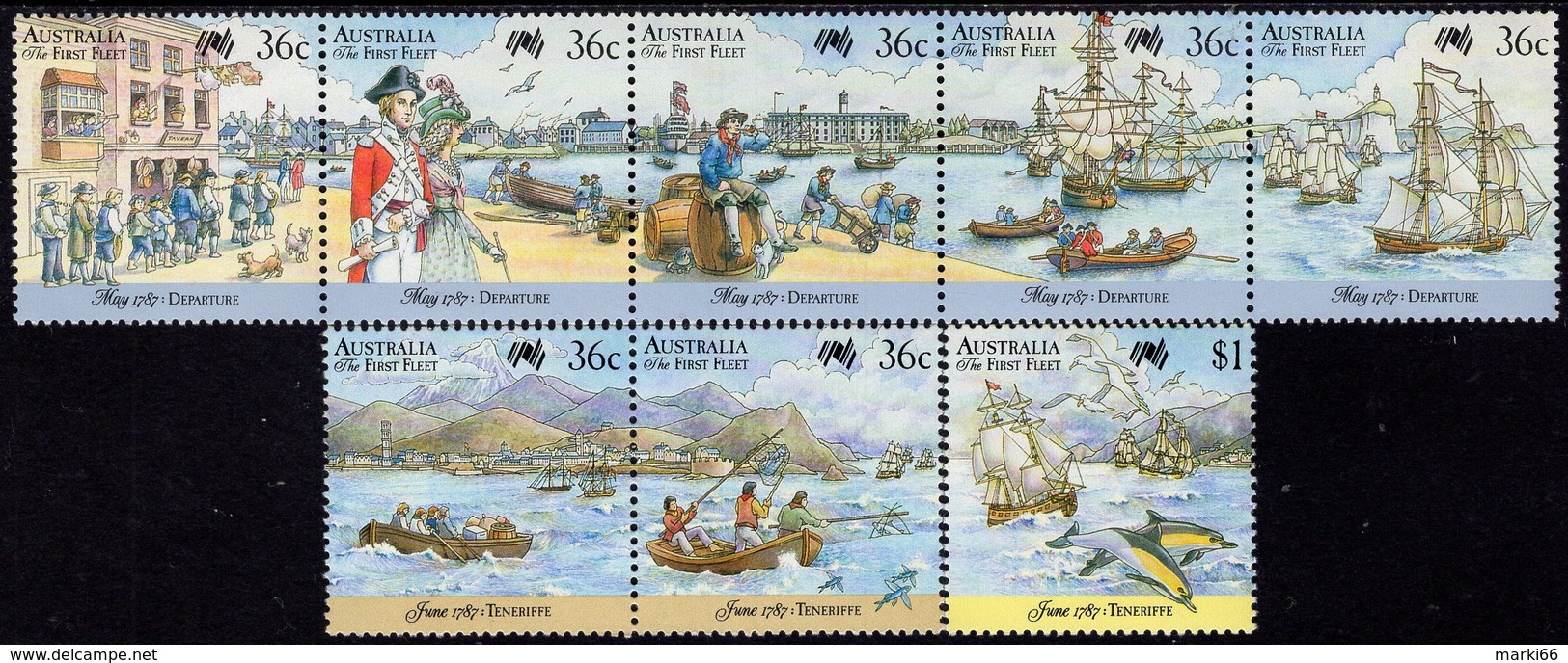 Australia - 1987 - First Fleet Leaving England, Arrival At Tenerife - Mint Stamp Set - Mint Stamps