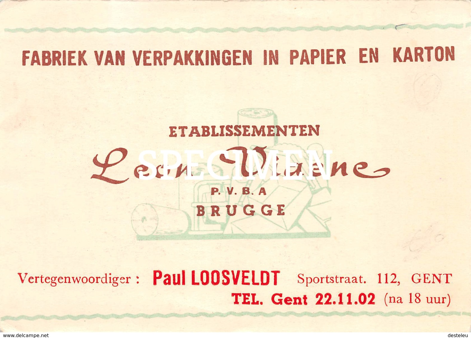 Commerciële Kaart - Fabriek Van Verpakkingen In Papier En Karton Leon Viaene - Bruges Brugge - Brugge