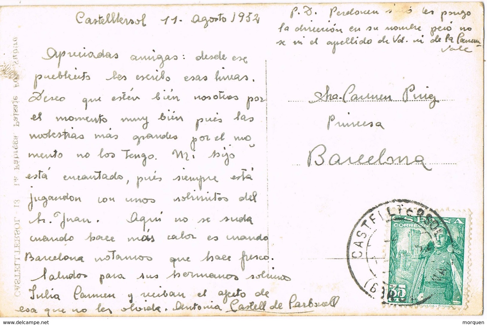 34831. Postal CASTELLTERSOL (Barcelona) 1954. Vista De La Fabrega De Castelltersol - Cartas & Documentos