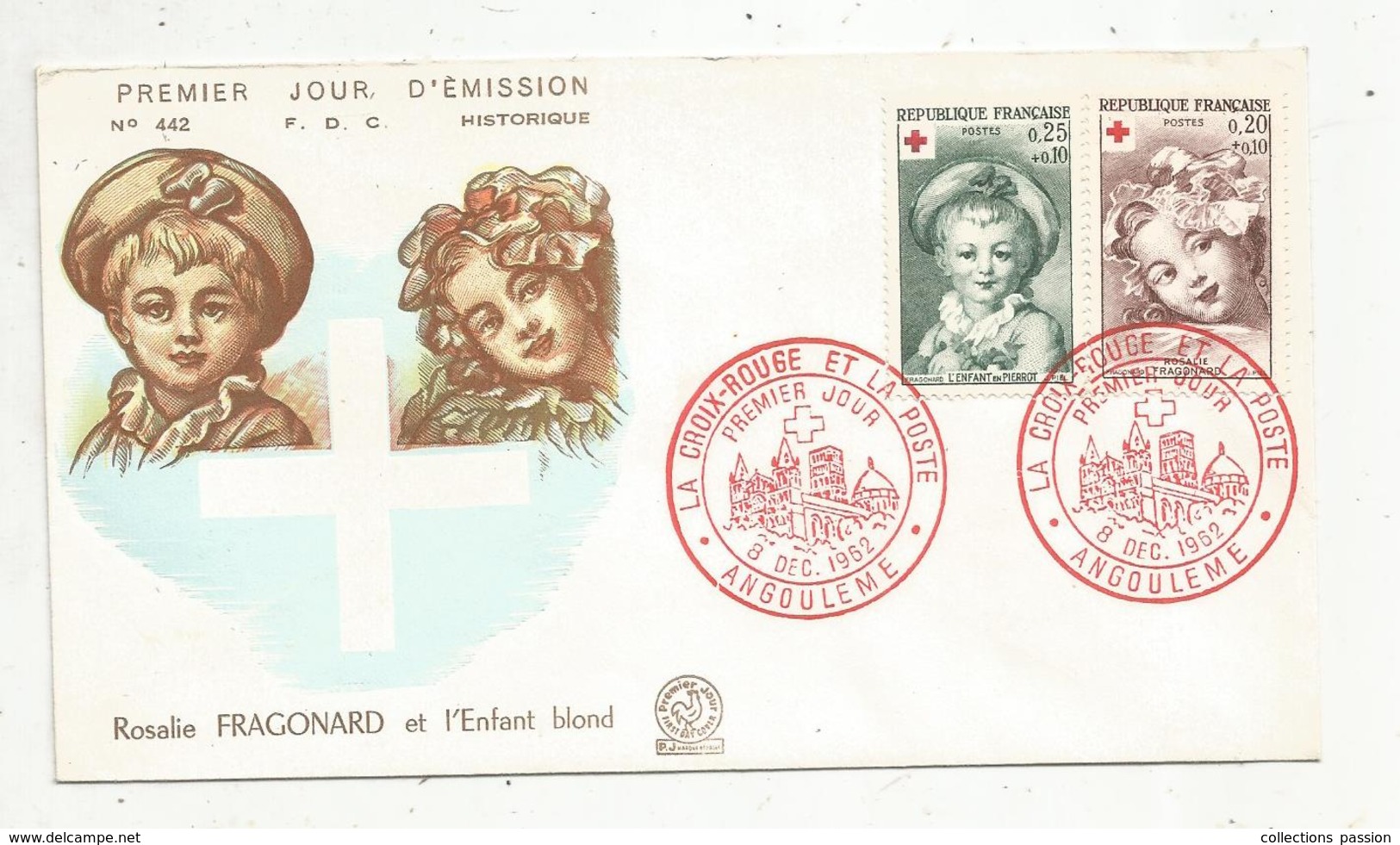 Premier Jour , FDC , Croix Rouge Et La Poste ,1962 , ANGOULEME , Rosalie FRAGONARD Et L'enfant Blond - 1960-1969