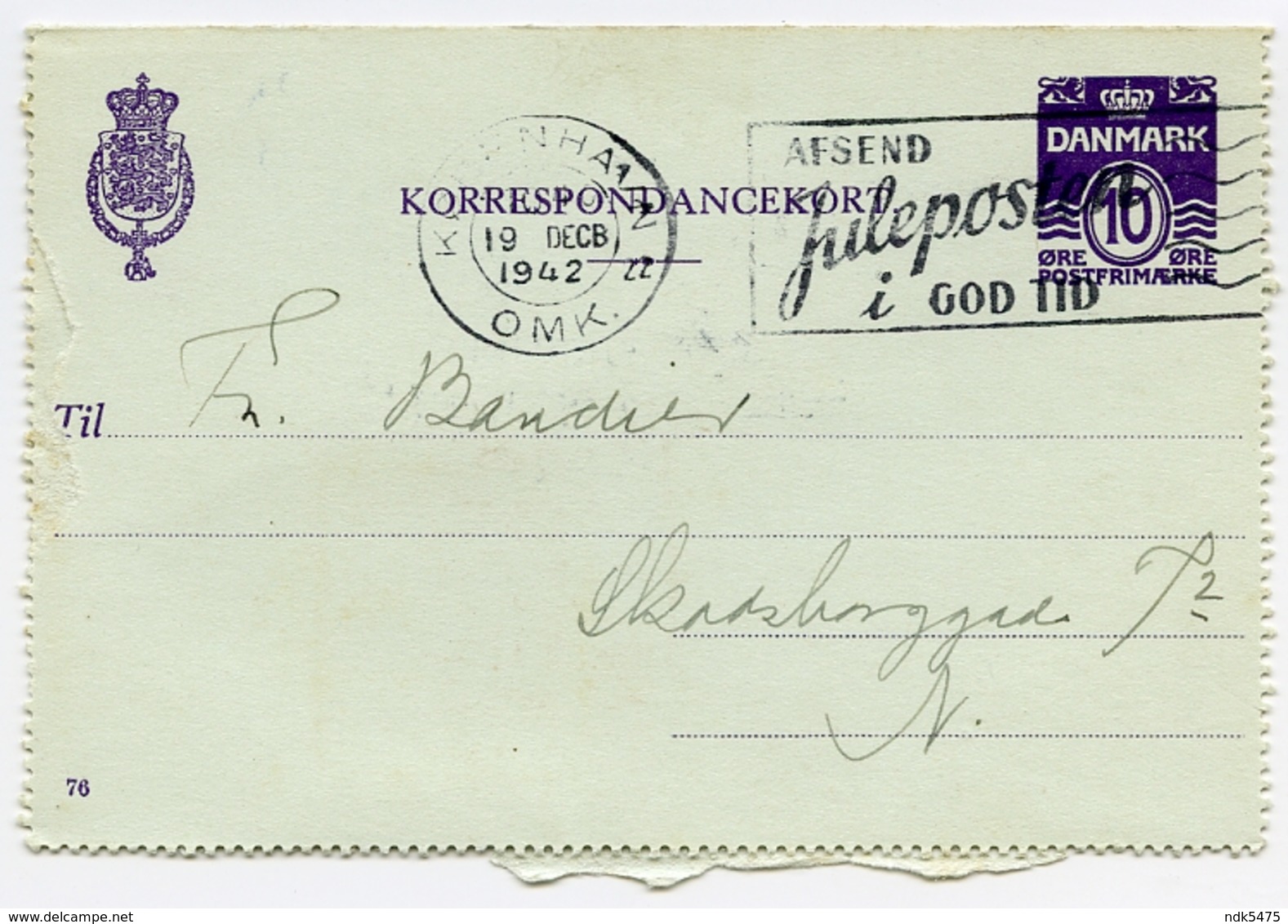 DANMARK : KORRESPONDANCEKORT : KOBENHAVN, ST STEFANS SOGN, KARMEL, VEDBAEKGADE / KIRKENS KORSHAER 1942/43 - Interi Postali