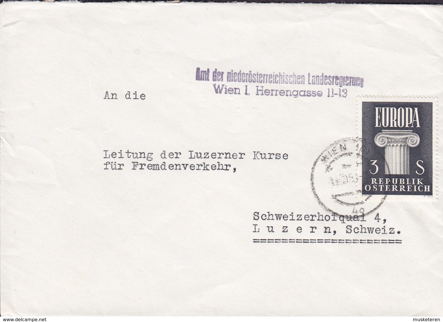 Austria AMT Der NÖ. LANDESREGIERUNG, Hofrat Dr. J. SCHMIDL, WIEN 1960? Cover Brief  LUZERN Schweiz Europa CEPT - Briefe U. Dokumente