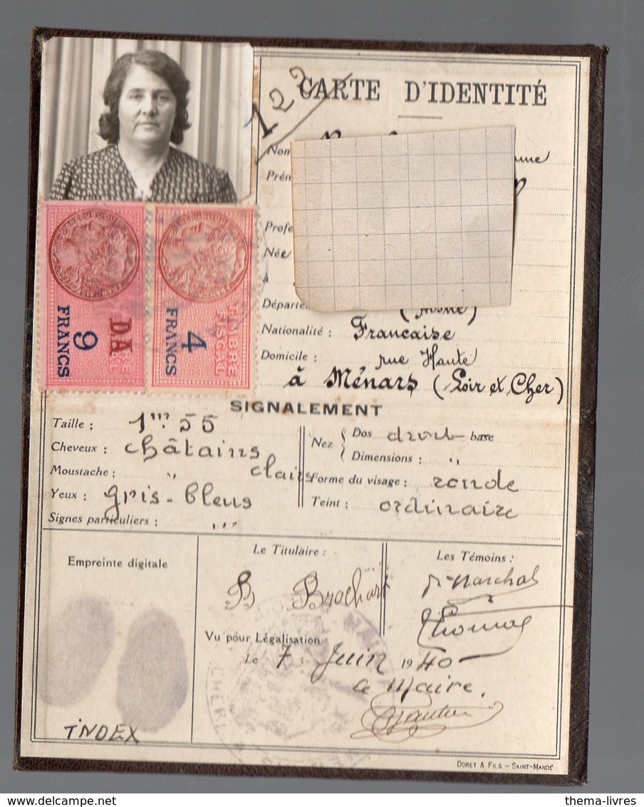 Ménars (41 Loir Et Cher) Carte D'identité 1940 (PPP21170) - Non Classés