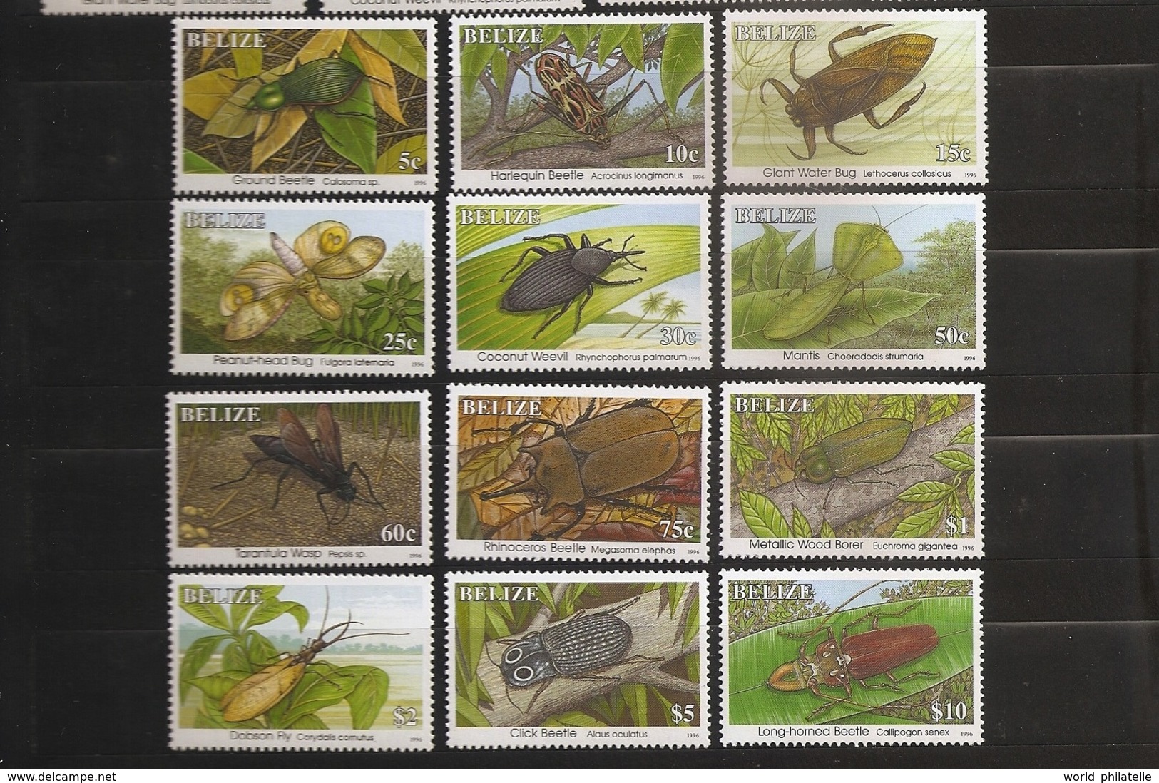 Belize 1995 N° 1059 / 70 ** Insectes, Coléoptères, Calosoma, Guêpes, Pepsis, Mante, Rhinocéros, Lethocerus, Alaus, Bois - Belize (1973-...)