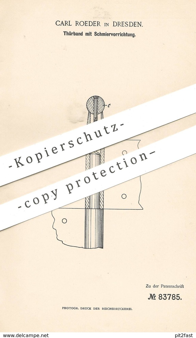 Original Patent - Carl Roeder , Dresden , 1895 , Türband Mit Schmiervorrichtung | Tür , Schloss , Schlosser , Türen !!! - Historische Dokumente