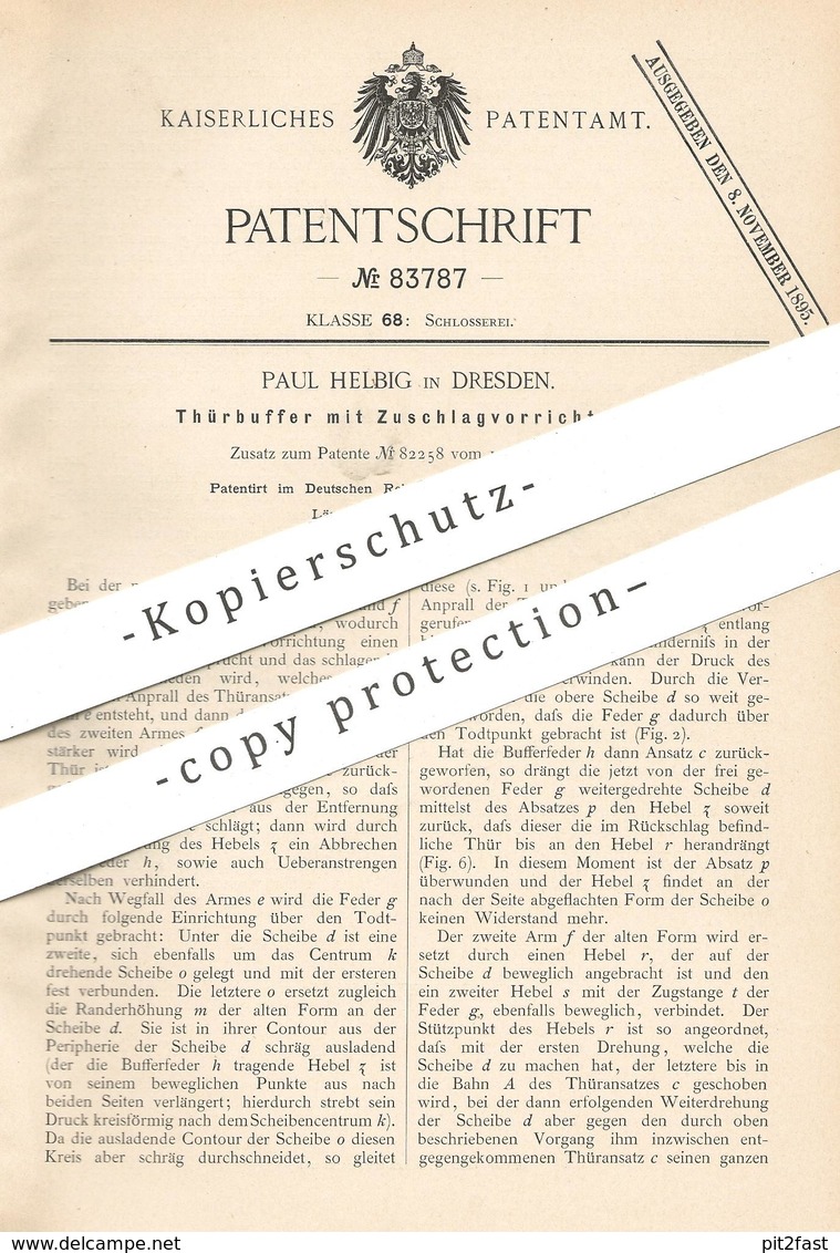 Original Patent - Paul Helbig , Dresden , 1895 , Türbuffer Mit Zuschlagvorrichtung | Tür , Buffer | Schlosser , Schloss - Documenti Storici