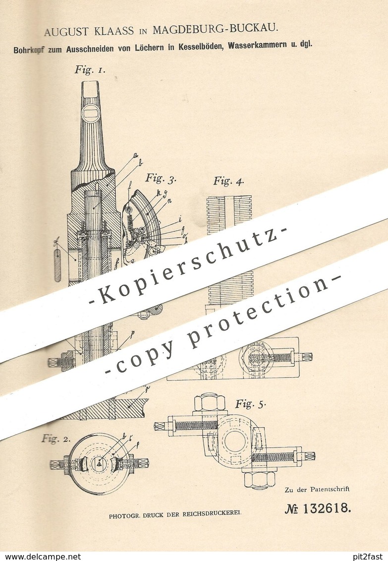 Original Patent - August Klaass , Magdeburg / Buckau , 1901 , Bohrkopf | Bohrmaschine , Bohrer , Bohren !!! - Historische Dokumente