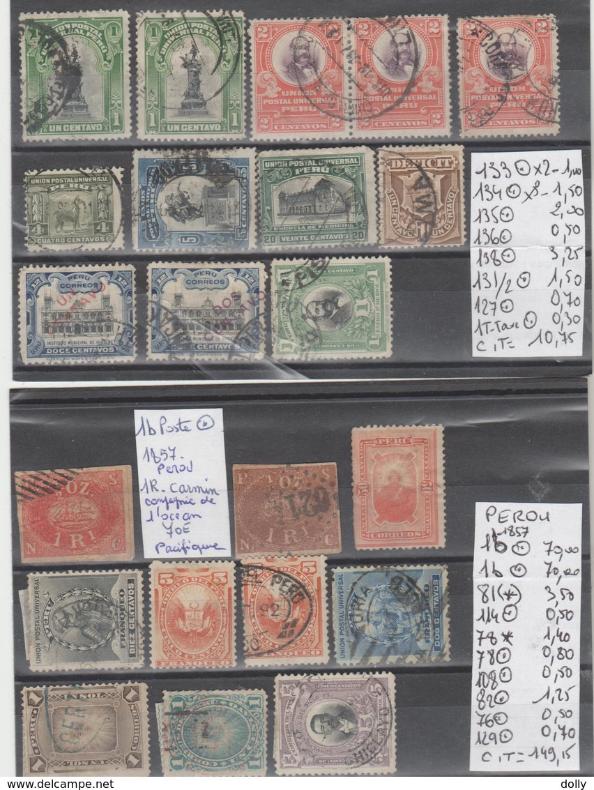 TIMBRE DU PEROU NEUF * / °  / (*)   1857-83-99-en L Etat Nr VOIR SUR PAPIER AVEC TIMBRES COTE 306.05  € - Pérou