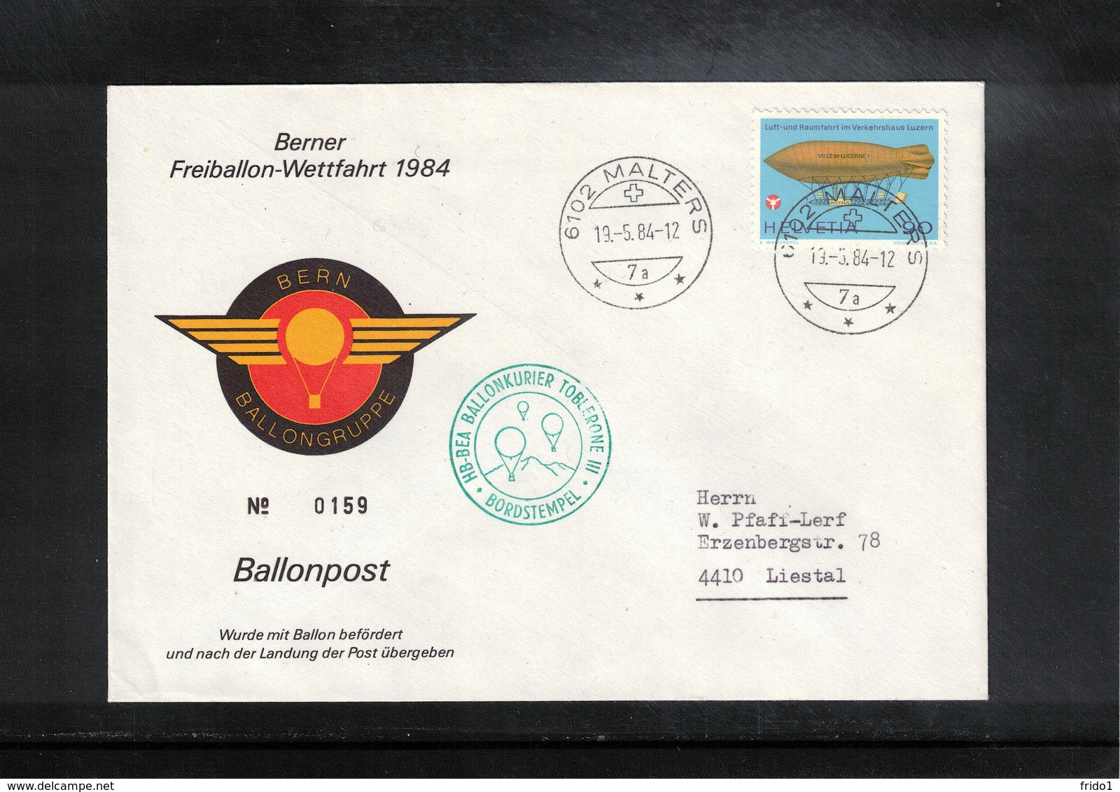 Schweiz / Switzerland 1984 Berner Freiballon Wettfahrt Ballonpost - Briefe U. Dokumente