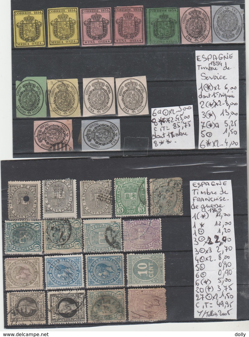 TIMBRE DE L ESPAGNE  NEUF** /( * )/° /  1854-69   Nr VOIR SUR PAPIER AVEC TIMBRES COTE   157.70 € - Postage Free