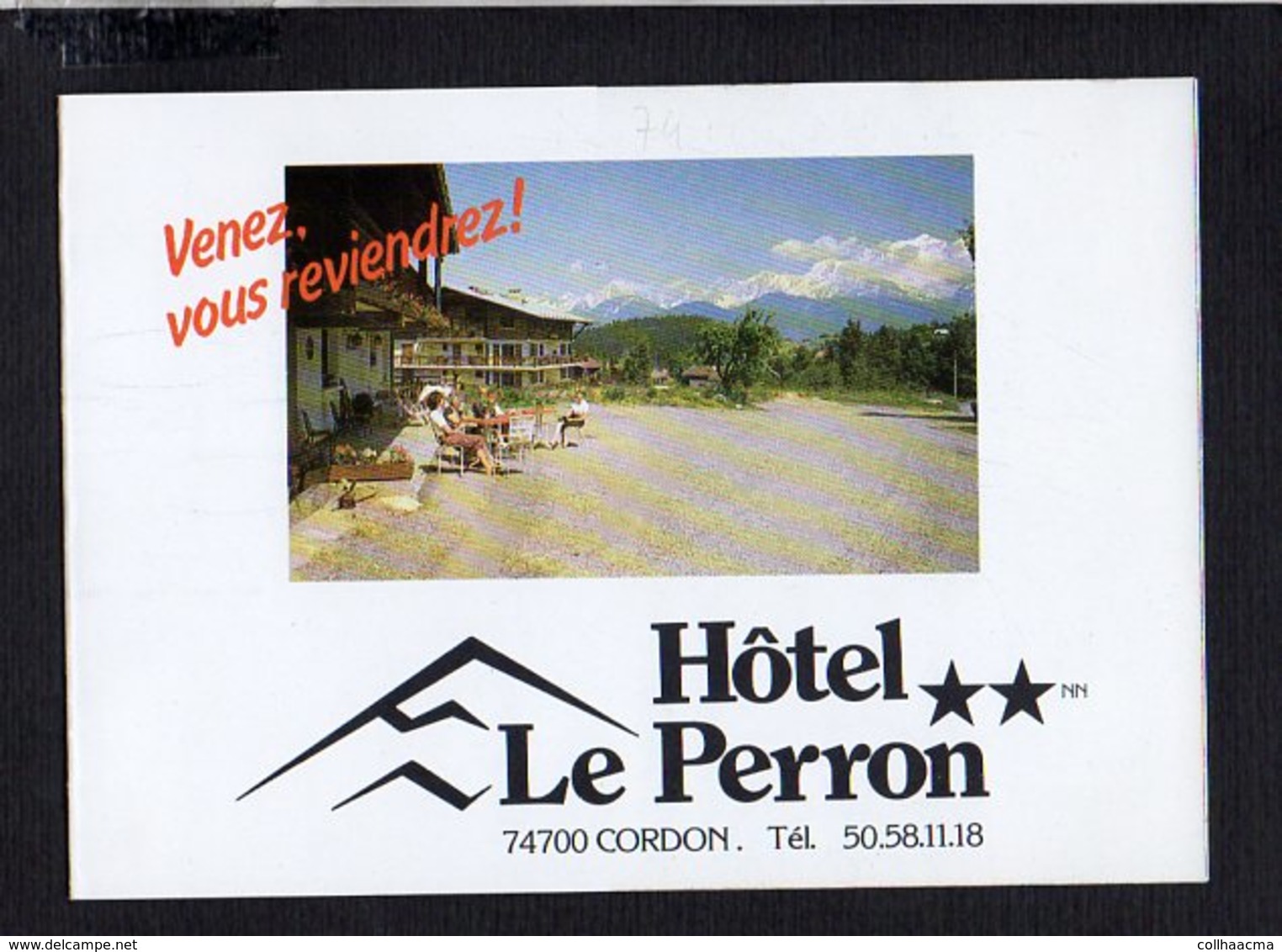 74 Cordon  / Hôtel " Le Perron " Automobiles Renault 4 L Ou R4 Et .....( Carte 2 Volets ) - Autres & Non Classés