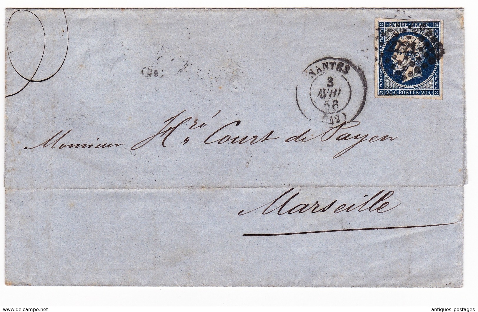 Lettre 1856 Nantes Loire Atlantique Marseille Bouches Du Rhône Honoré Court Payen - 1853-1860 Napoleon III