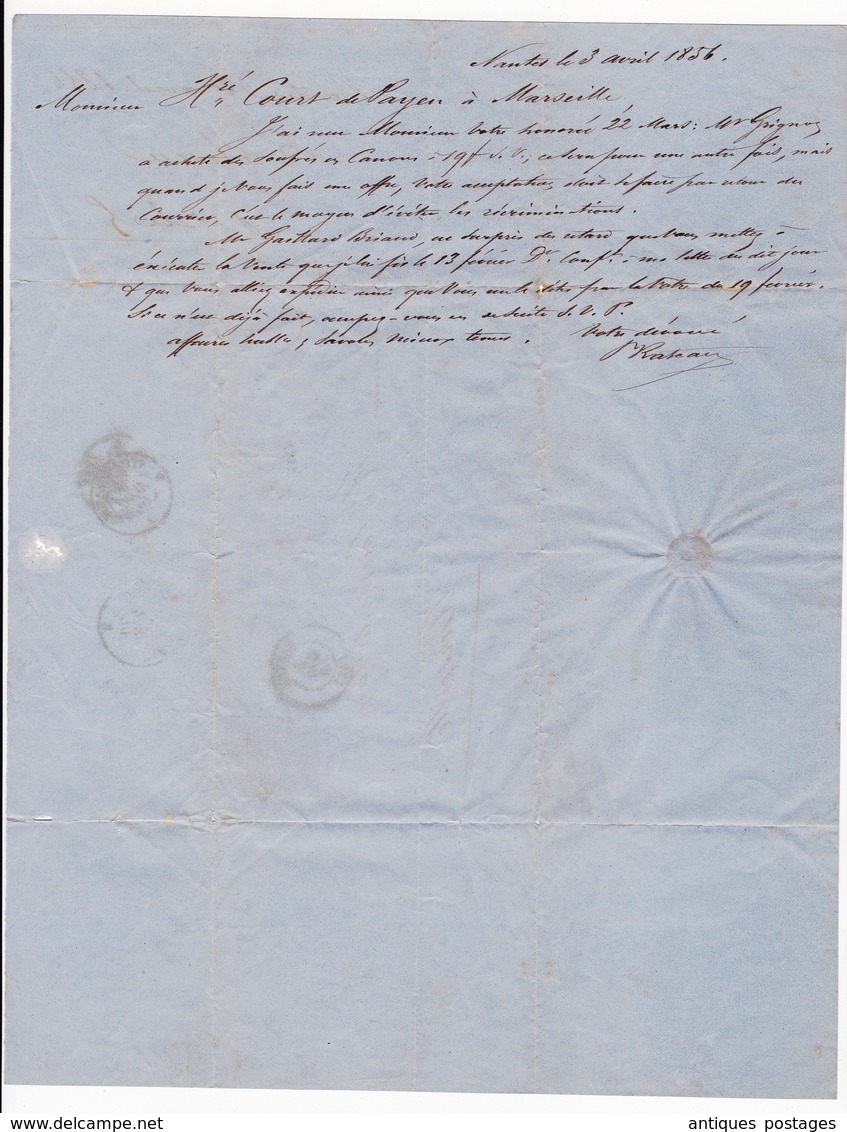 Lettre 1856 Nantes Loire Atlantique Marseille Bouches du Rhône Honoré Court Payen