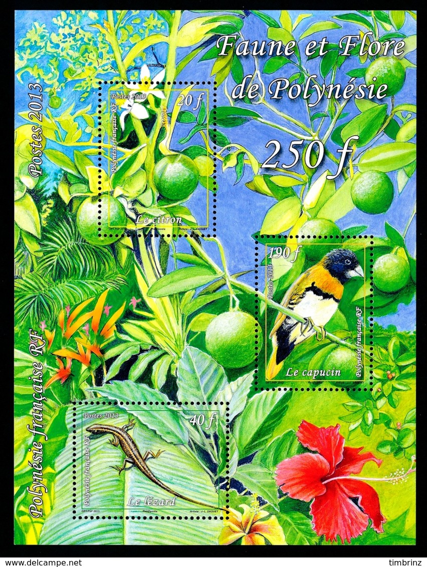 POLYNESIE 2013 - Yv. 1019 à 1021 (F10019) **  - Feuille Faune Et Flore (3 Val) Citron  ..Réf.POL25009 - Neufs