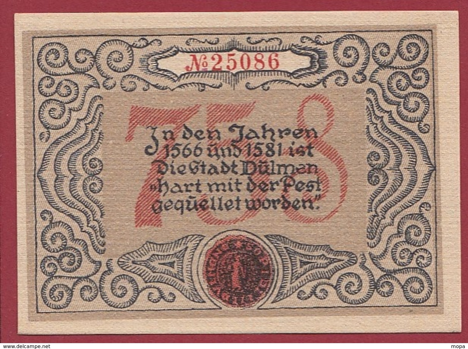 Allemagne 1 Notgeld 75 Pfenning Stadt Dülmen (TRES-RARE)  Dans L 'état N °5268 - Collections