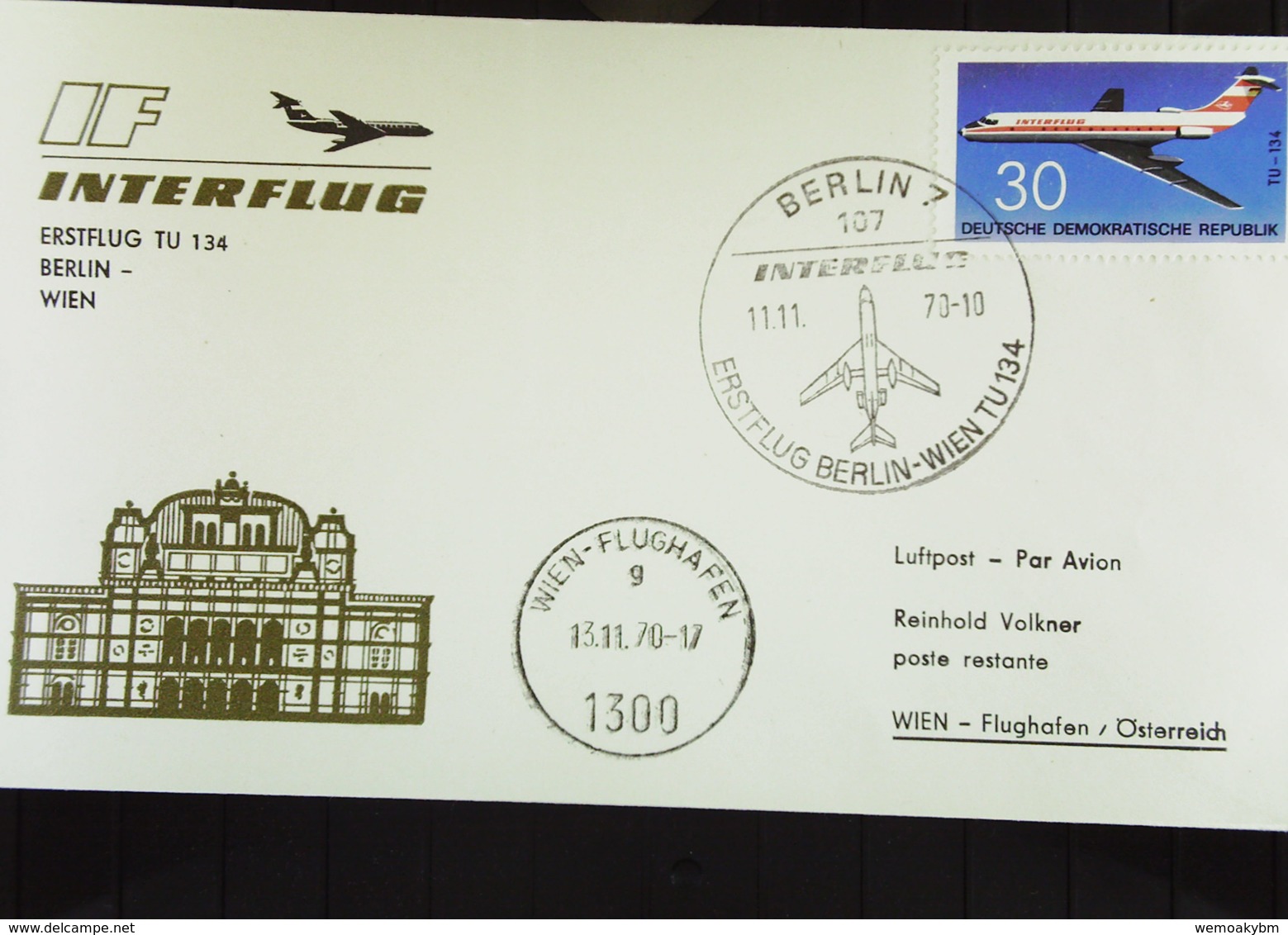 DDR: LP-Ausl-Brief Mit 35 Pf "Flugzeugtypen" Zum Messe-Sonderflugverkehr Nach Wien Mit SoSt. Vom 11.11.70 Knr: 1526 - Airmail