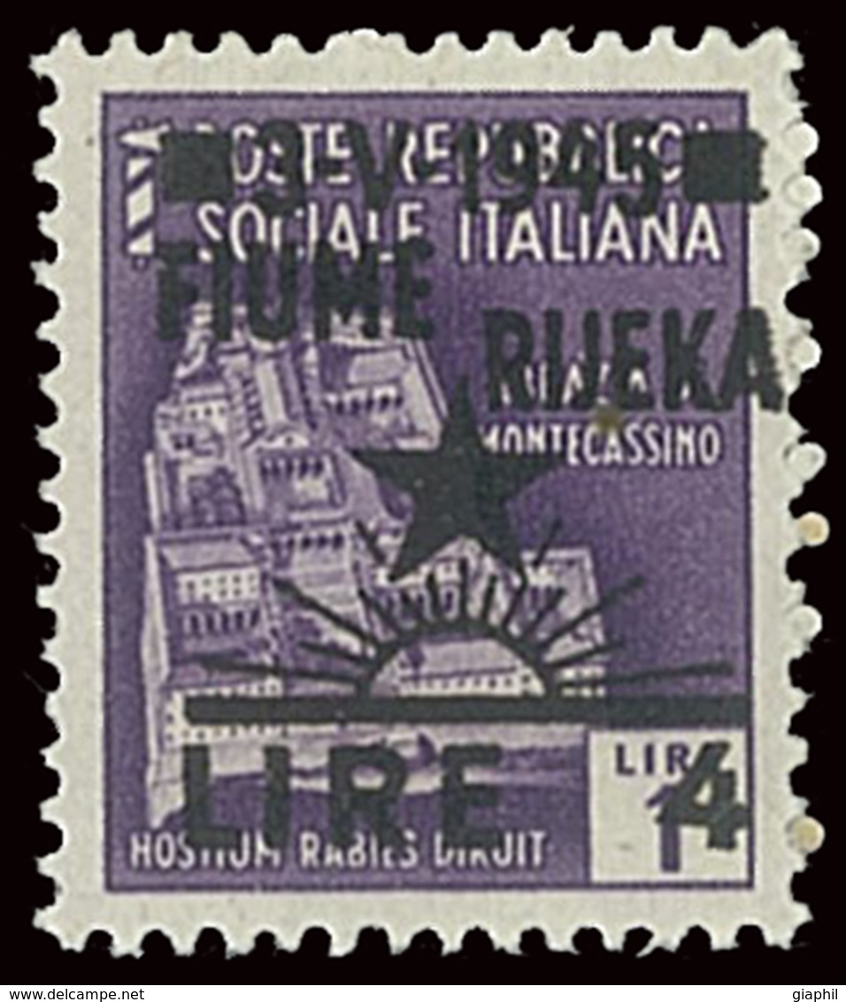 FIUME OCC.JUGOSLAVA 1945 4 L. SOPRASTAMPA  SPOSTATA A DESTRA (Sass. 15n) MLH * - Yugoslavian Occ.: Fiume