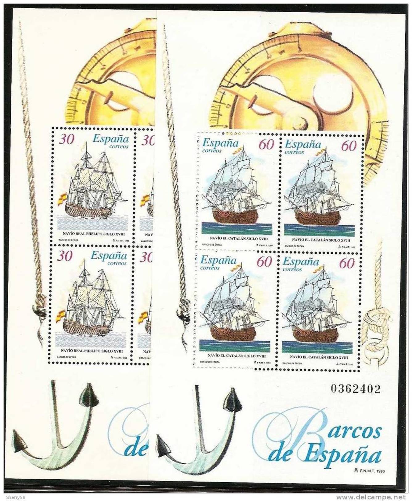 1996-ED. 3415 A 3416- BARCOS DE EPOCA -NUEVO++ - Blocs & Hojas