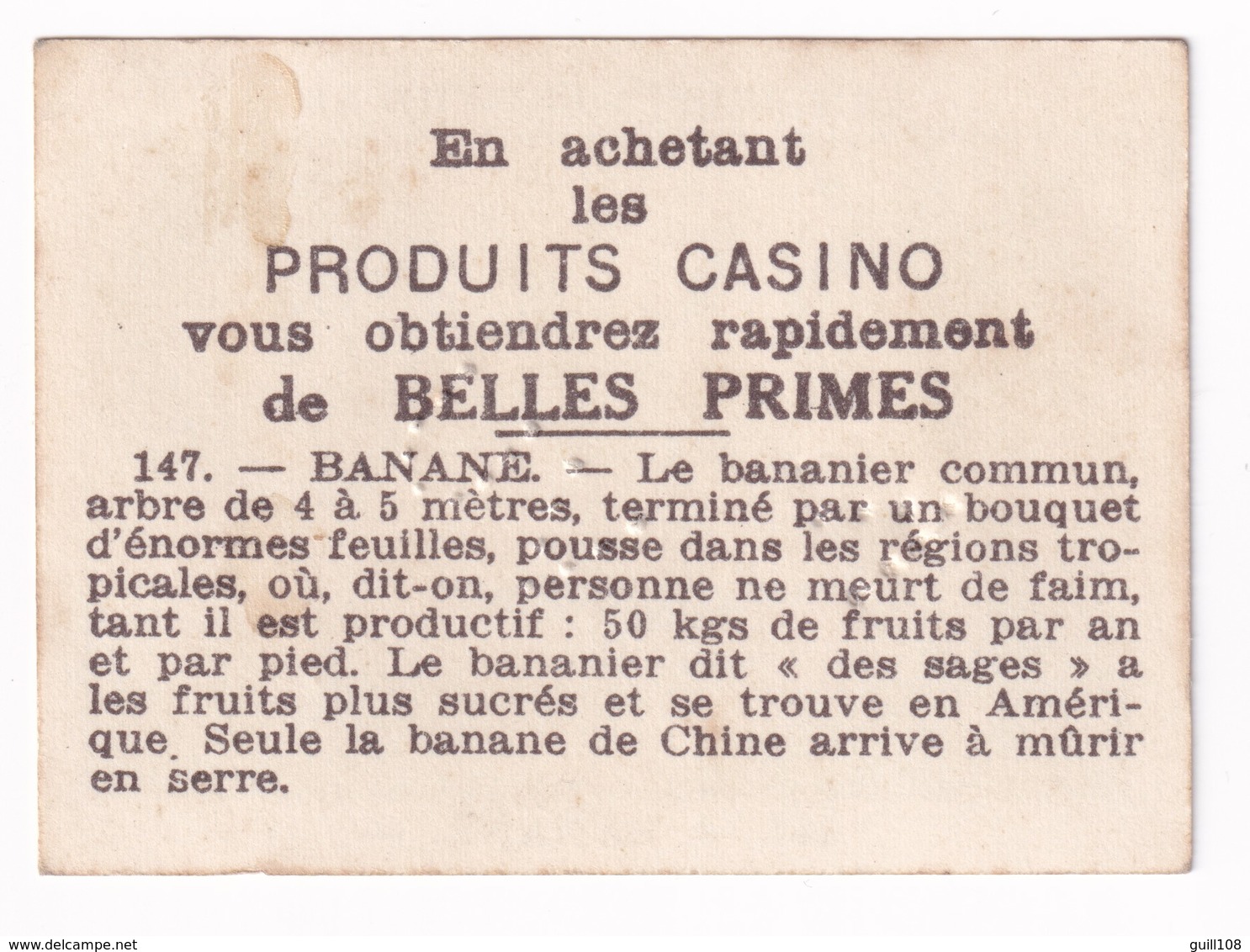 Image Années 1950 Casino Fruit Exotique Banane Banana Bananier A31-9 - Other & Unclassified