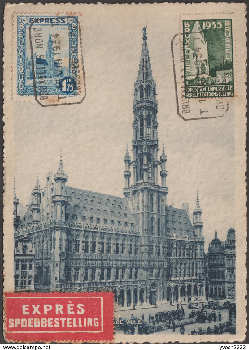 Belgique 1934 COB 292C, 1.75 F Hôtel De Ville De Bruxelles Sur Carte Maximum Ayant Réellement Voyagé Par Exprès - 1905-1934