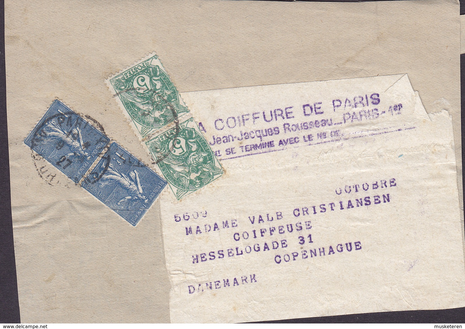France LA COIFFURE DE PARIS 1927 Wrapper Bande Journal COPENHAGUE 2x Blanc 2x Semeuse Ligne - 1900-29 Blanc