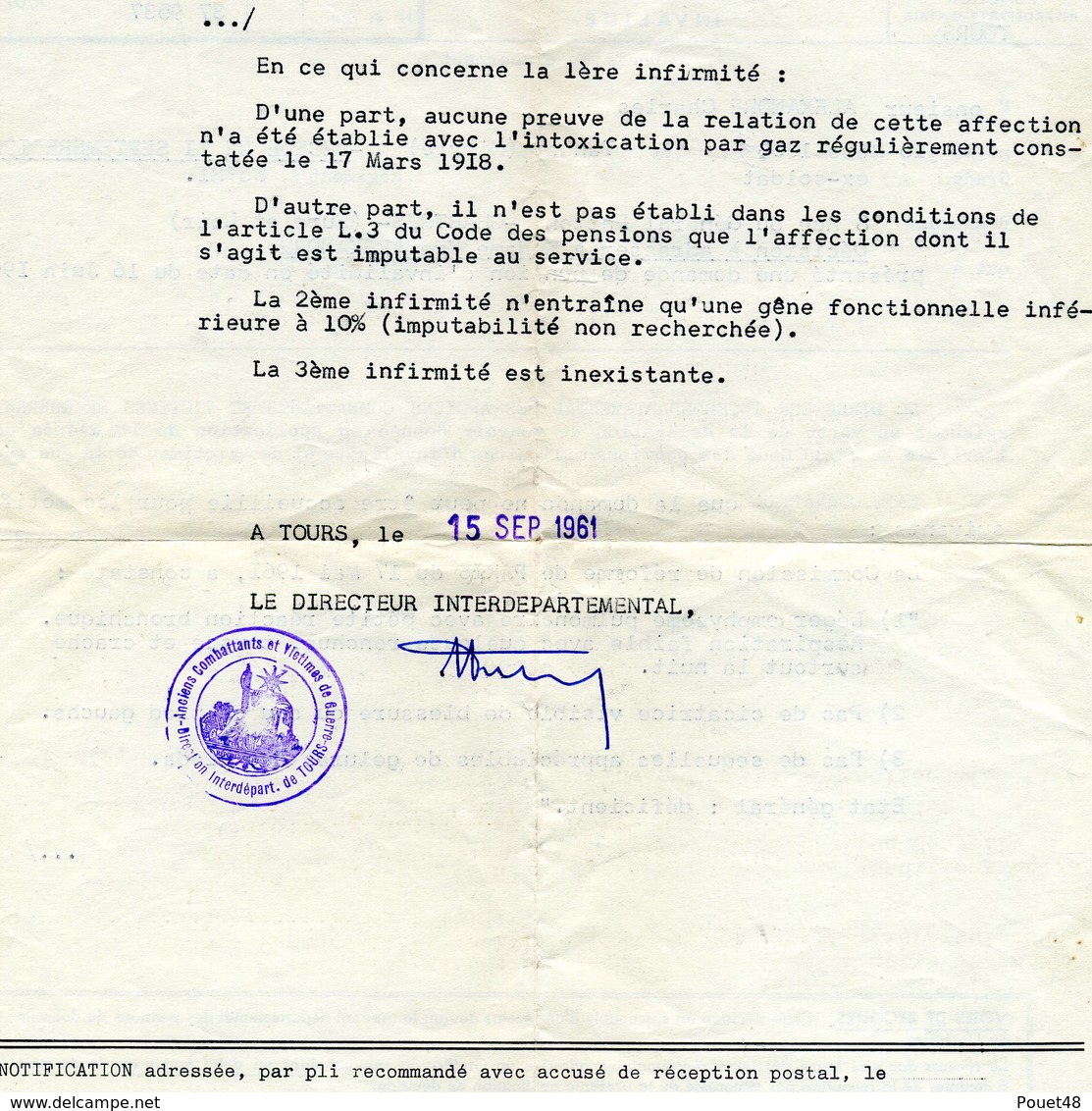 Document: Guerre 1914/1918 - Décision De Rejet Pour Un Invalide. Mr Charles ALEXANDRE Chartres. - Documentos