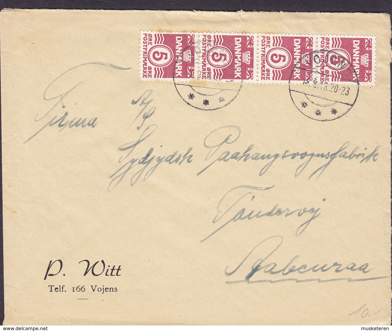 Denmark P. WITT Brotype IIc VOJENS (No Common Cds.) 1948 Cover Brief AABENRAA Apenrade 4-Stripe Wellenlinien - Storia Postale