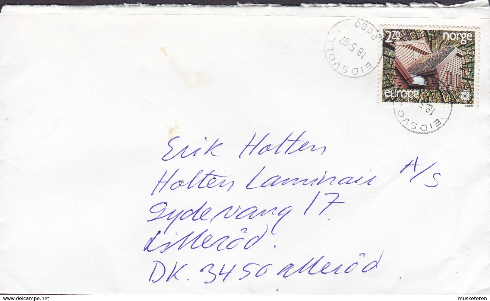 Norway EIDSVOLL 1987 Cover Brief Lillerød ALLERØD Denmark Europa CEPT Stamp - Briefe U. Dokumente