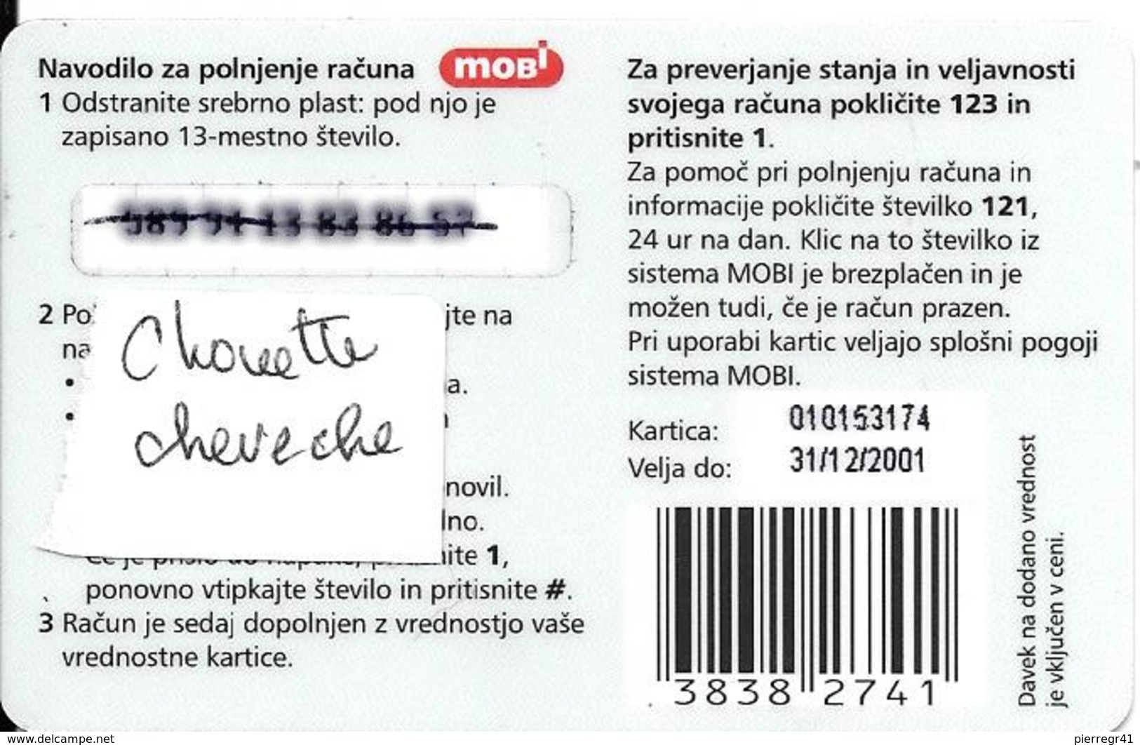 CARTE-PREPAYEE-2001-GSM-MOBITEL-SLOVENIE-2500 Sit-CHOUETTE CHEVECHE-TBE-RARE - Águilas & Aves De Presa