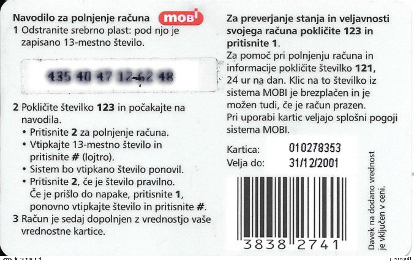 CARTE-PREPAYEE-2001-GSM-MOBITEL-SLOVENIE-2500 Sit-COQ BRUYERE-TBE-RARE - Gallinacés & Faisans