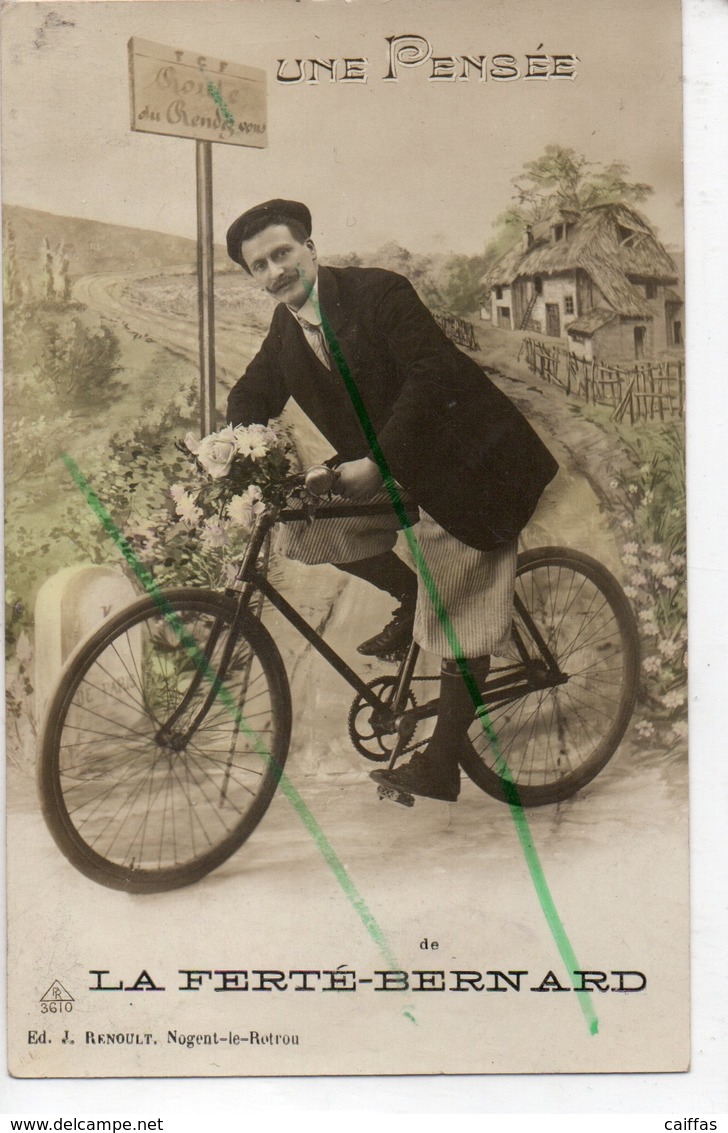 LA FERTE-BERNARD UNE PENSEE ( Cycliste)  CARTE FANTAISIE - La Ferte Bernard