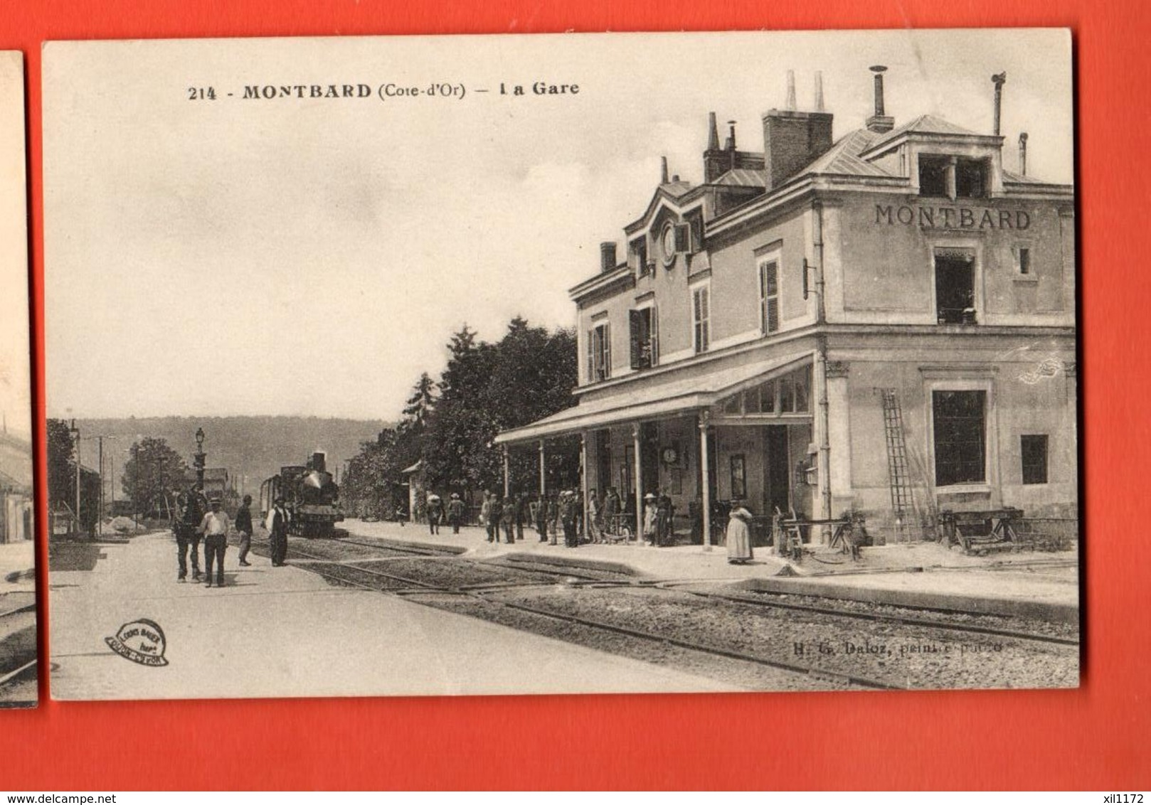 KAG-27 Montbard Cote-d'Or) La Gare, Très Animé. Train. Ecrite Par Un Militaire En 1918,circulée Sous Enveloppe - Gares - Avec Trains