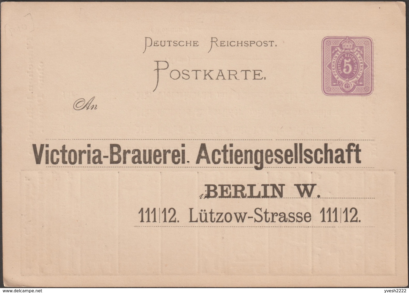 Allemagne 1889. Entier Postal Annonces Vendu à Tarif Réduit. Bouteilles De Bière Montre Bodega, Vins Espagnols Portugais - Beers