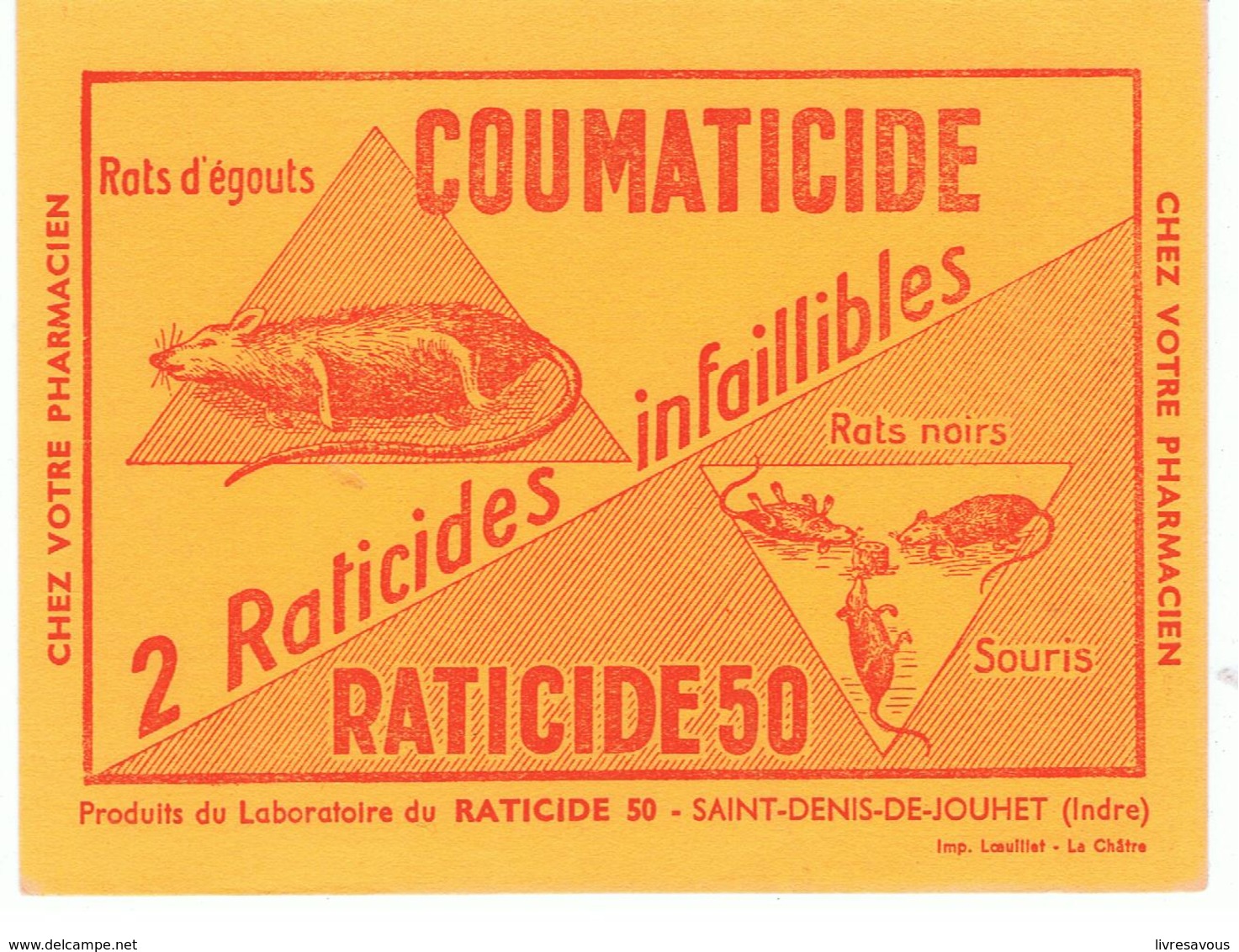 Buvard COUMATICIDE Produits Du Laboratoire RATICIDE 50 Saint Denis De Jouhet Dans L'Indre - Produits Ménagers